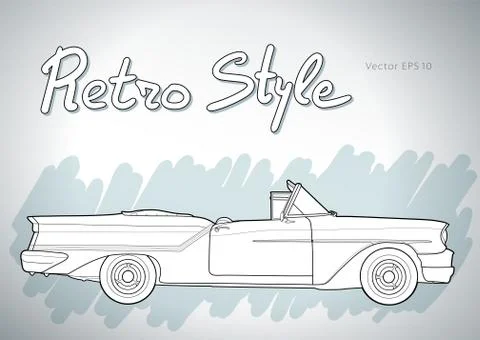 Retro car cabriolet vector draw isolated on background Stock Illustration