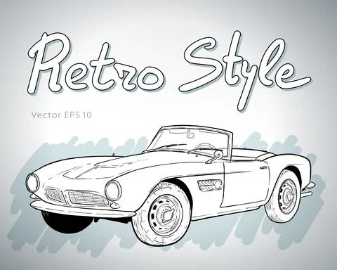 Retro car cabriolet vector draw isolated illustration Stock Illustration
