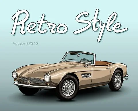 Retro car cabriolet vector draw isolated illustration Stock Illustration