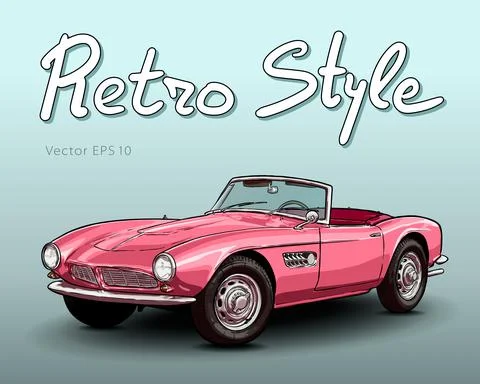 Retro car cabriolet vector draw isolated illustration Stock Illustration