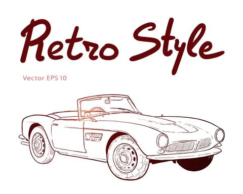 Retro car cabriolet vector draw isolated illustration Stock Illustration