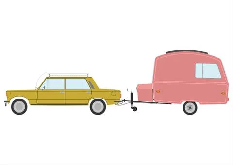 Retro car with caravan. Stock Illustration