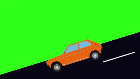 Retro car cartoon animation going down the valley on the way, green screen 库存影片 325104019