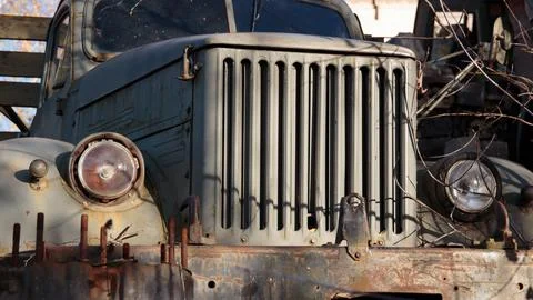 Retro car close up. an old Ryadyan truck Stock Photos