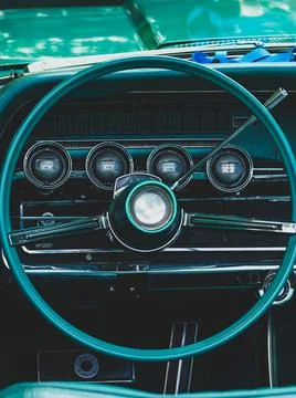 Retro car dashboard interior Stock Photos