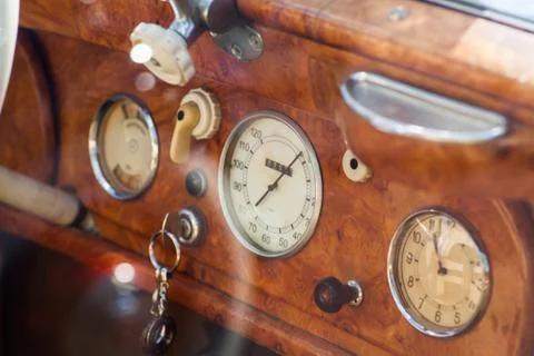 Retro car dashboard Stock Photos