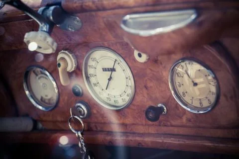Retro car dashboard Stock Photos