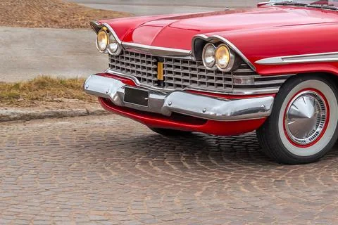 Retro car. Front, bumper, headlight. Stock Photos