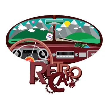 Retro car in front mirror Illustrazione stock