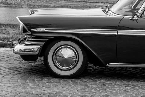 Retro car. Front part, side view. Stock Photos