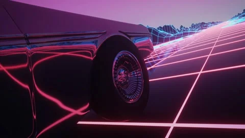 Retro car of the future, retrowave style back to the 1980's Stock Footage 132014468