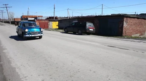 Retro car goes on the road Video stock 50354847