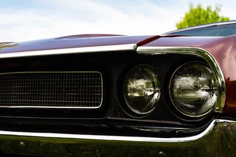 Retro car low angle view. View of the chrome bumper Stock Photos