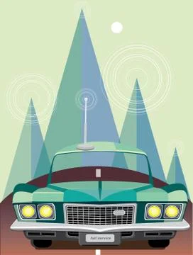 Retro car in mountains Illustrazione stock