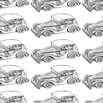 Retro car pattern black liner isolated background Stock Illustration