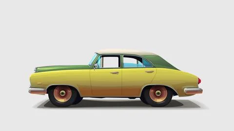 Retro car side view isolated on white Stock Illustration