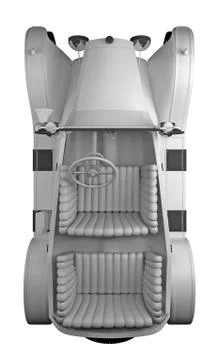 Retro car top view. 3D rendering Stock Illustration