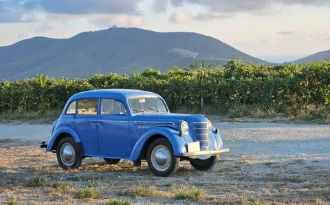Retro car in the village with vineyard Stock Photos