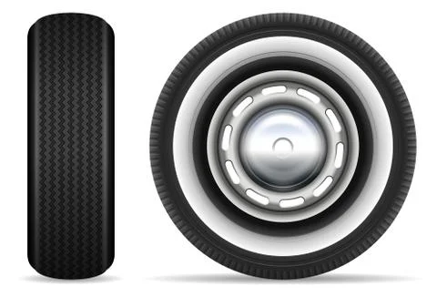 Retro car wheels realistic vector illustration Stock Illustration
