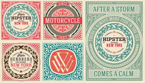Retro cards set, with Floral Details Stock Illustration