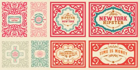 Retro cards set, with Floral Details Stock Illustration
