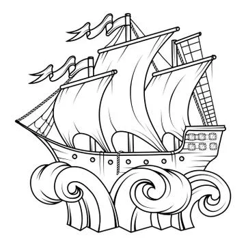 Retro Cargo Ship. Sailing ship. Sailing boat logo. Stock Illustration