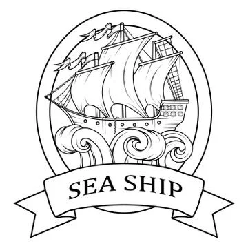 Retro Cargo Ship. Sailing ship. Sailing boat logo. Stock Illustration