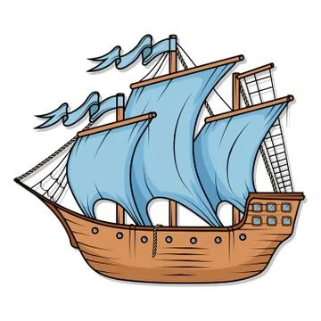 Retro Cargo Ship. Sailing ship. Sailing boat logo. Stock Illustration