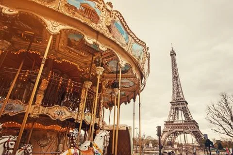 Retro carousel in paris Stock Photos