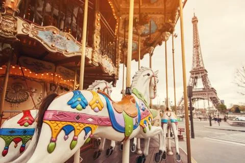 Retro carousel in paris Stock Photos