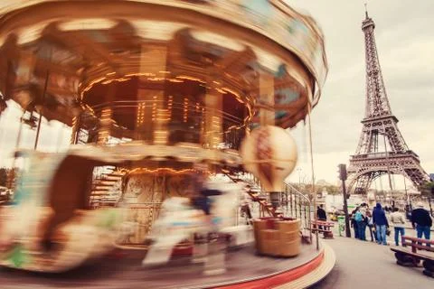 Retro carousel in paris Stock Photos