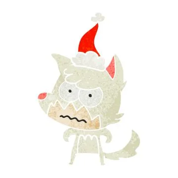 Retro cartoon of a annoyed fox wearing santa hat Stock Illustration
