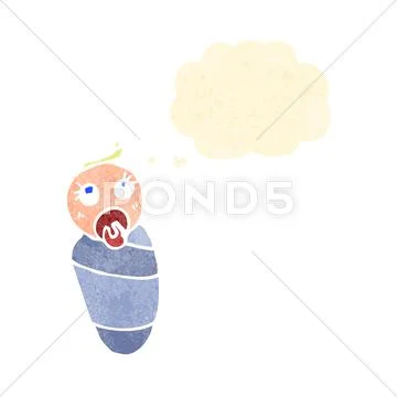 Retro cartoon baby with thought bubble Stock Illustration