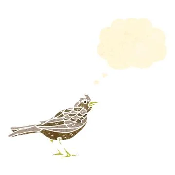 Retro cartoon bird with thought bubble Illustrazione stock