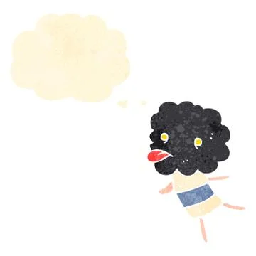 Retro cartoon cute cloud head creature with thought bubble Stock Illustration