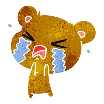 Retro cartoon of a cute crying bear Stock Illustration