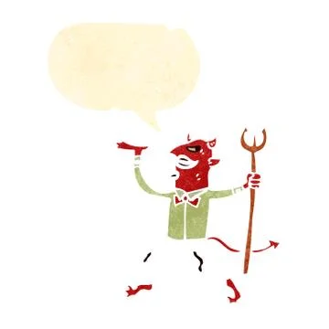 Retro cartoon devil with pitch fork Stock Illustration