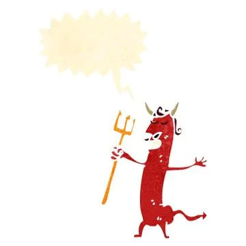 Retro cartoon devil with pitch fork Stock Illustration