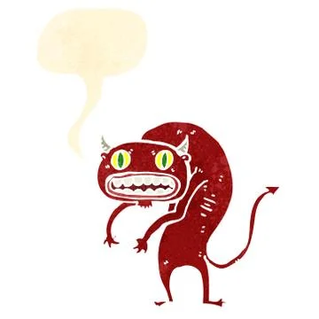 Retro cartoon devil with speech bubble 스톡 일러스트