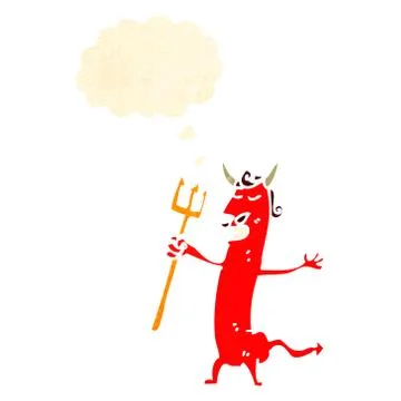 Retro cartoon devil with thought bubble Stock Illustration