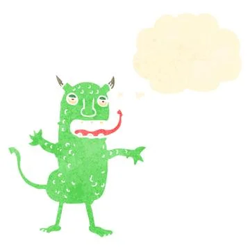 Retro cartoon devil with thought bubble イラスト素材