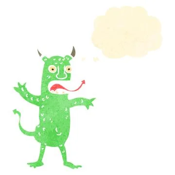 Retro cartoon devil with thought bubble Stock Illustration