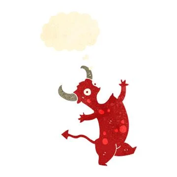 Retro cartoon devil with thought bubble Stockillustratie