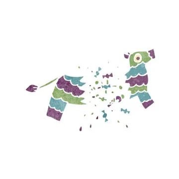 Retro cartoon exploding pinata Stock Illustration