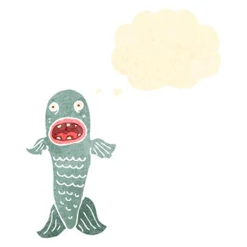 Retro cartoon fish with thought bubble Stock Illustration