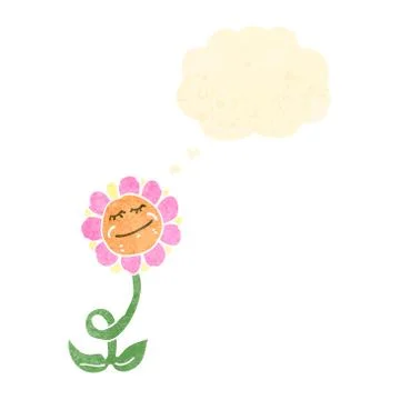 Retro cartoon flower with thought bubble Illustrazione stock