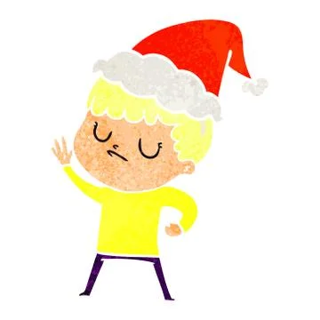 Retro cartoon of a grumpy boy wearing santa hat Stock Illustration
