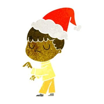 Retro cartoon of a grumpy boy wearing santa hat イラスト素材