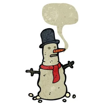 Retro cartoon grumpy snowman Stock Illustration