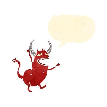Retro cartoon little devil with speech bubble イラスト素材